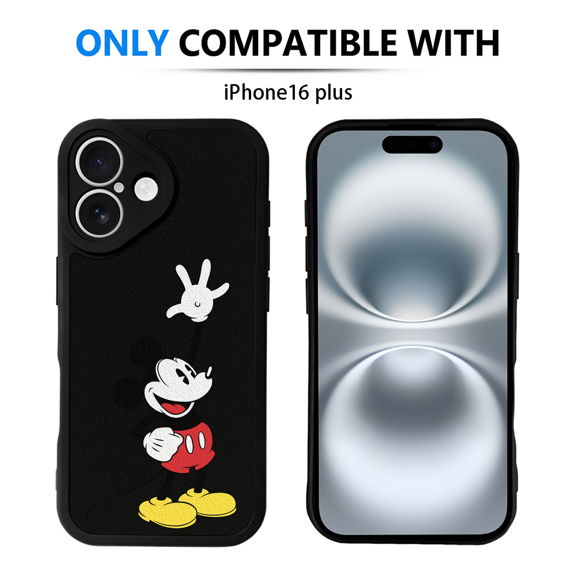 （画像用） ミッキーマウス Mickey Mouse 【iPhone 16シリーズ対応】シリコンスマホケース（レザー調） 材質：シリコン